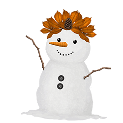Handmade snowman with leaf crown – "A handmade snowman with a leaf crown, providing a bonus to dressage and jumping."