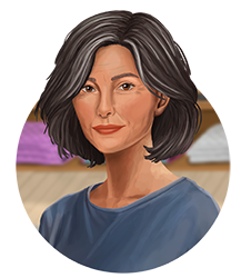Lydia: "Lydia, the helpful saleswoman, assisting customers at DreamHorse tack store."