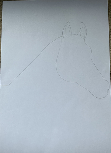Het begin van een tekening van een paard